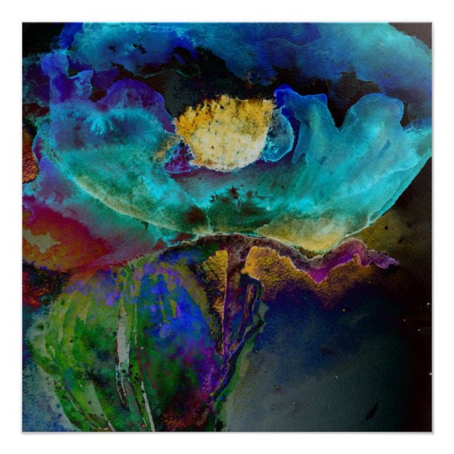 Poster Romantique élégant tableau turquoise floral aquare (Devant)