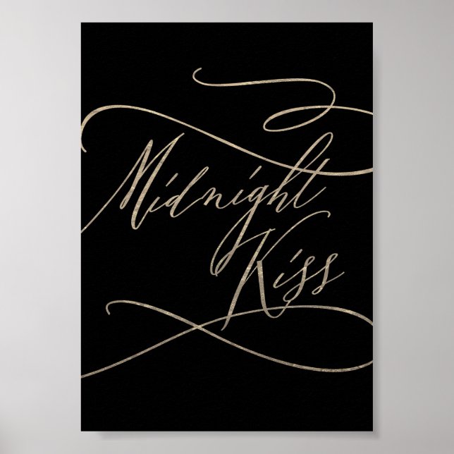 Poster Romantique Gold Calligraphie Noir Midnight Kiss (Devant)