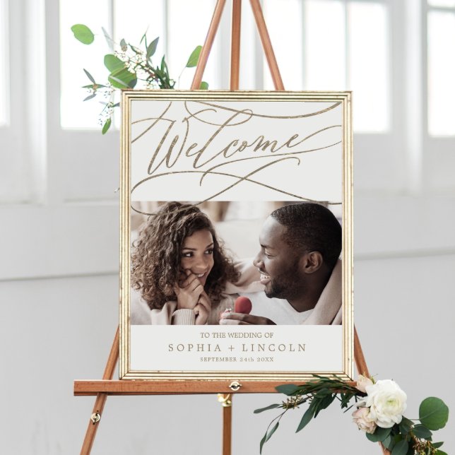 Poster Romantique Or Calligraphie Photo Bienvenue Mariage (Créateur téléchargé)