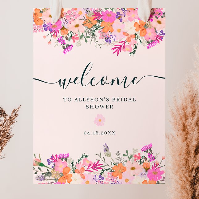 Poster Romantique pastel fleurs sauvages printemps bienve (Romantic pastel wild flowers spring welcome poster)