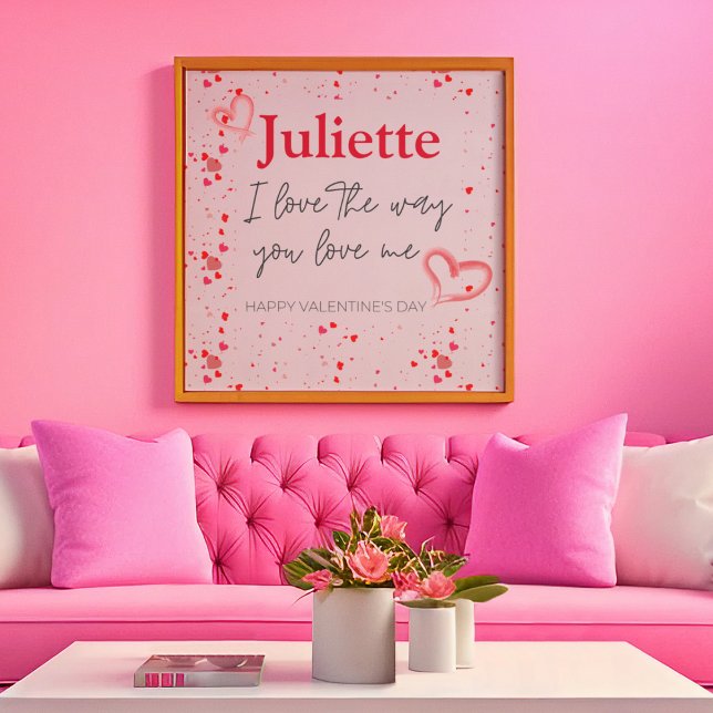 Poster Romantique rose et coeur rouge Saint Valentin (Romantic Pink and Red Heart Valentine's Day Poster)