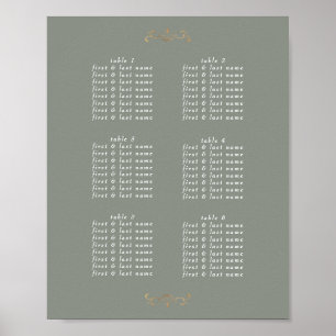 Poster romantique sauge vert classique or monogramme mari