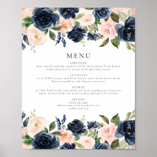 Poster Romantique & sucré Marine Blush Floral Diner Menu
