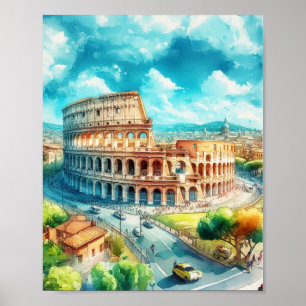 Poster Rome Colisée Italie Aquarelle Art