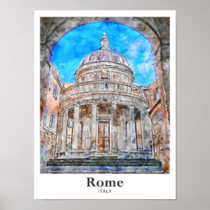 Poster Rome Italie Voyage Aquarelle main tiré