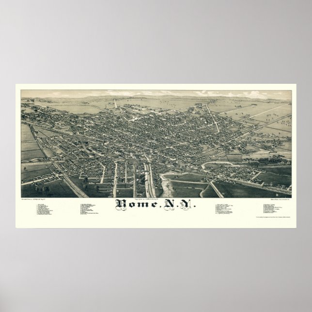 Poster Rome, NY Carte panoramique - 1886 (Devant)