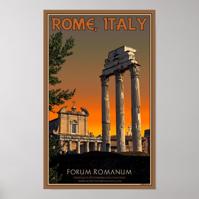 Poster Rome - Ruines du Temple dans Forum Romanum (Devant)