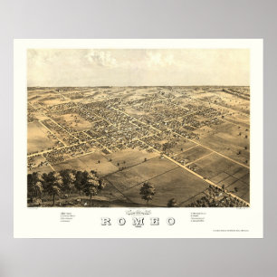 Poster Romeo, MI Carte panoramique - 1868