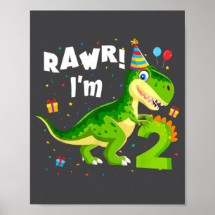 Poster Roooar j'ai 2 ans 2e anniversaire T Rex dinosaure