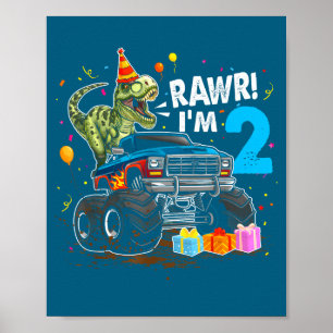 Poster Roooar j'ai 2 ans Anniversaire 2ème T Rex Dinosaur