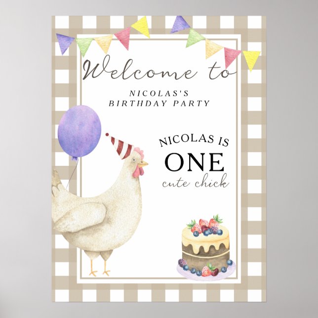 Poster Rooster Chick 1er fête d'anniversaire (Devant)