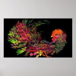 Poster Rooster Golden Comb Art fractal