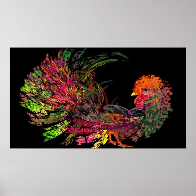 Poster Rooster Golden Comb Art fractal (Devant)