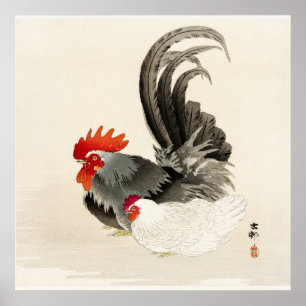 Poster Rooster vintage Art japonais