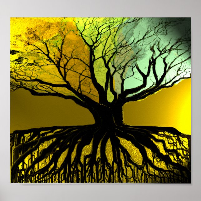 Poster Roots bleu et vert (Devant)