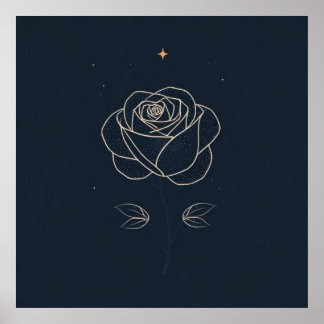 Poster Rosa en contorno blanco bajo cielo estrellado