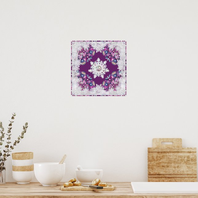 Poster Rosace rouge cardinale et flocon de neige (Cuisine)