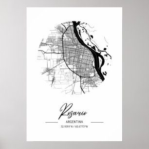 Poster Rosario - Argentine Carte de la ville de l'eau noi