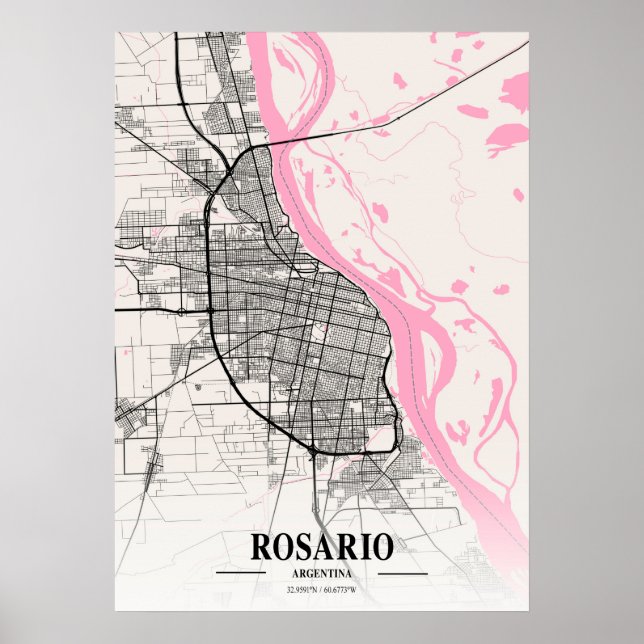 Poster Rosario - Argentine Carte de la ville napolitaine (Devant)