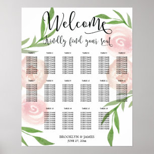 Poster rose 16x20 du tableau de Mariage floral