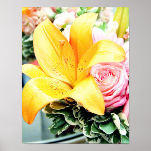 Poster rose à fleurs de mariage rose orange