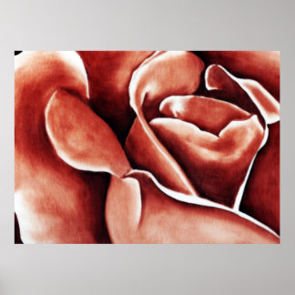 Poster Rose Abstrait à l'huile - Rouge crépusculaire