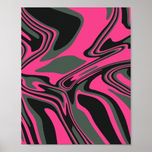 Poster Rose Abstrait, vert foncé et noir