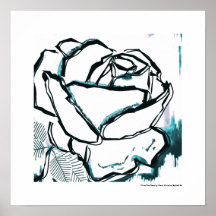 Rose Aqua Rose Blanche Noir Moderne - Pop Art Fleu