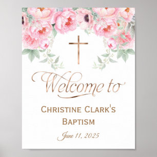 Poster Rose, Aquarelle, Floral, Baptême Symbole de bienve
