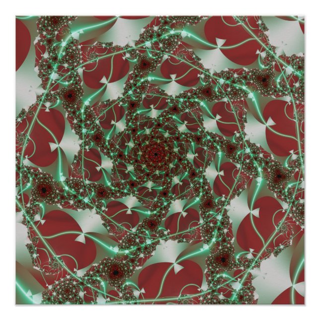 Poster Rose | Art fractal rouge et vert (Devant)