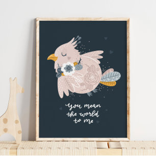 Poster rose Baby Bird Pink Nursery Baby Bird Art