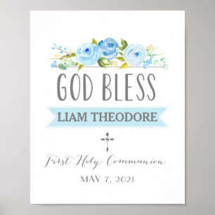 Poster Rose Banner Blue Communion Sign