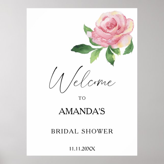 Poster Rose - Bienvenue à la baby shower (Devant)