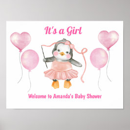 Poster Rose Blanc C'est une fille Baby shower Penguin Acc