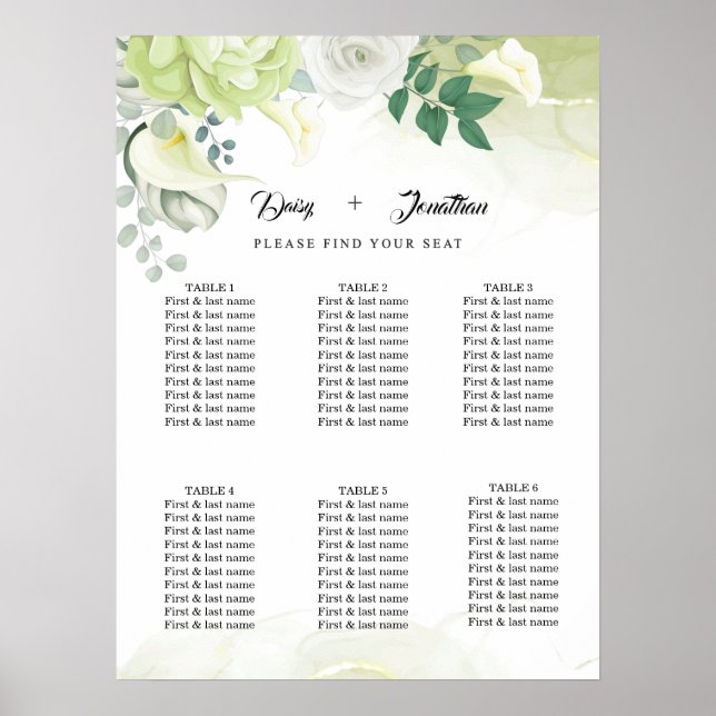 Poster Rose blanche vert et Mariage floral blanc (Devant)