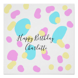 Poster Rose bleu jaunejoyeux anniversaire enfants formes 
