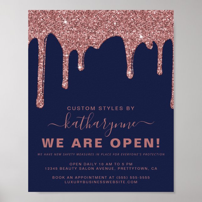 Poster Rose bleu marine Gold Parties scintillant  (Devant)