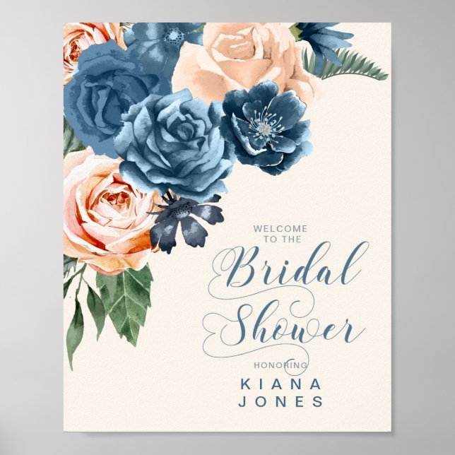 Poster Rose bleu/Pêche Mariage ID Fête des mariées584 (Devant)
