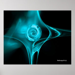Poster ROSE BLUE FRACTAL Turquoise Noir
