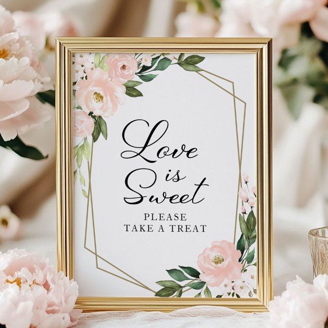 Poster Rose Blush Floral Géométrique L'amour est signe do (Créateur téléchargé)