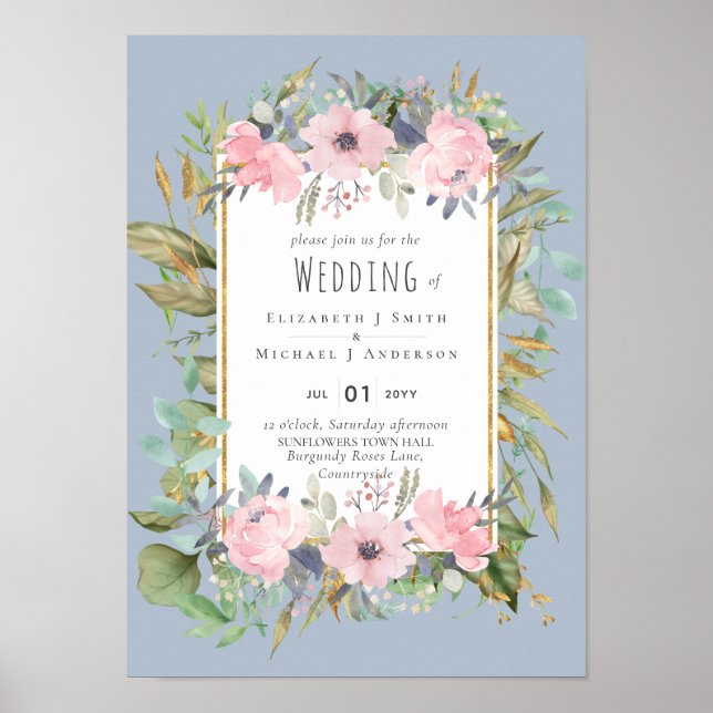 Poster Rose Blush Floral Sage Mariage (Devant)