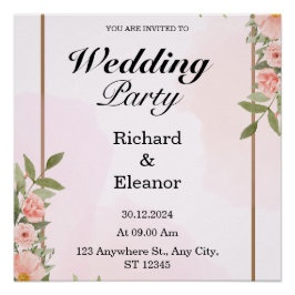 Poster rose & Brown Simple Wedding Party