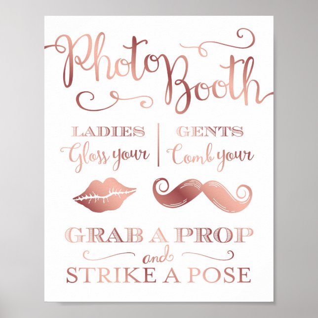 Poster Rose Chic Gold PHOTO BOOTH GRAB A PROP Sign Print (Devant)