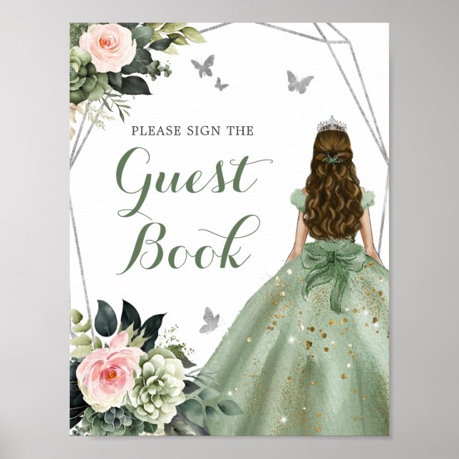 Poster Rose clair Sage Vert Floral 15 Años Livre d'hôtes (Devant)