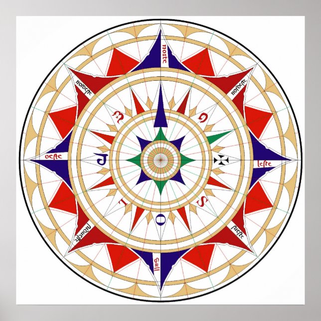 Poster Rose Compass Rose par Jorge de Aguiar en 1492 (Devant)