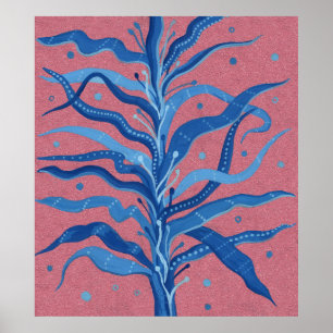 Poster Rose d'algues bleues Taupe sous l'eau Absract Flor