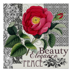 Poster Rose Damask Joli Floral Antique