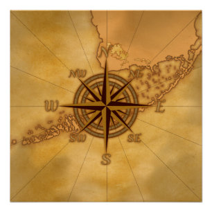 Poster Rose de boussole antique de style
