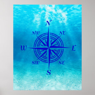 Poster Rose de boussole bleu marine