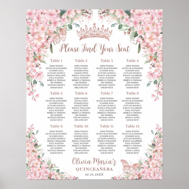 Poster Rose de fleurs de cerisiers Quinceanera Or Siège (Devant)